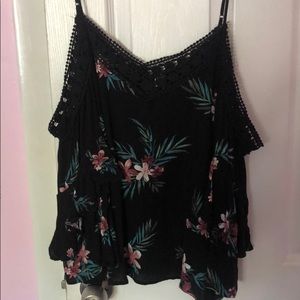 Floral Shoulder Cut Out Top
